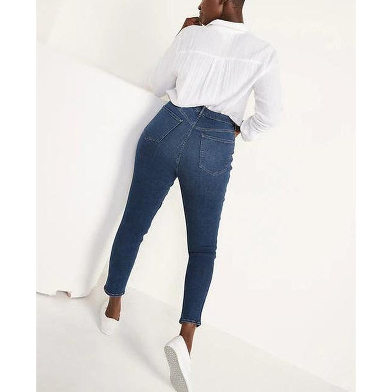 Buy-Ladies Extra High Rise Super Skinny Stretchy Blue Jeans | 1 Knee Ripped | "Samina"-Online-in South Africa-on Zalemart