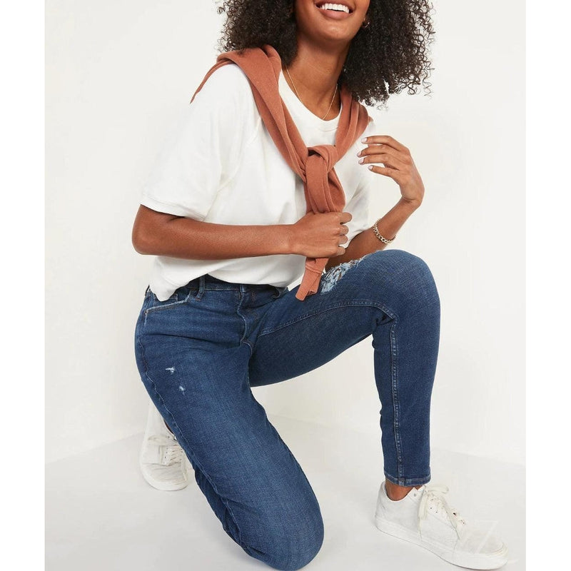 Buy-Ladies Extra High Rise Super Skinny Stretchy Blue Jeans | 1 Knee Ripped | "Samina"-Online-in South Africa-on Zalemart