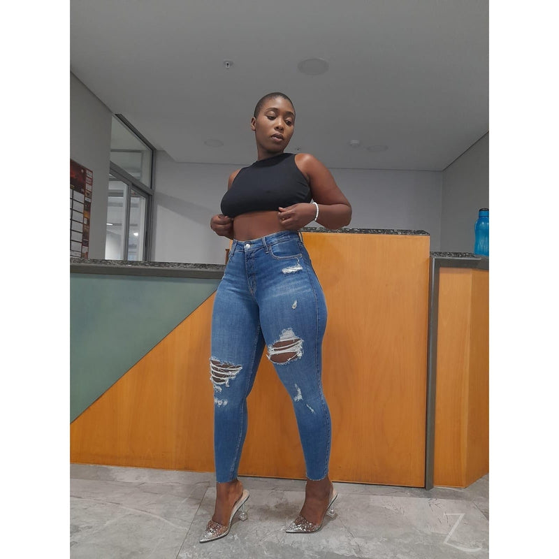 Buy-Ladies Extra High Waist Super Stretchy Super Strong Skinny Denim Jeans | Ripped | "Samina"-Online-in South Africa-on Zalemart