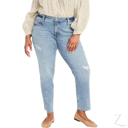 Buy-Ladies High Rise Super Strong Slightly Stretchy Mom Fit Denim Jeans | Ripped | "Samina"-Light Wash Blue-28-Online-in South Africa-on Zalemart