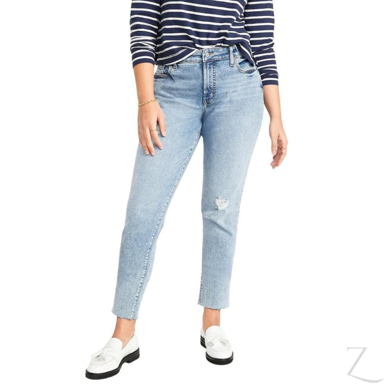 Buy-Ladies High Rise Super Strong Slightly Stretchy Mom Fit Denim Jeans | Ripped | "Samina"-Online-in South Africa-on Zalemart