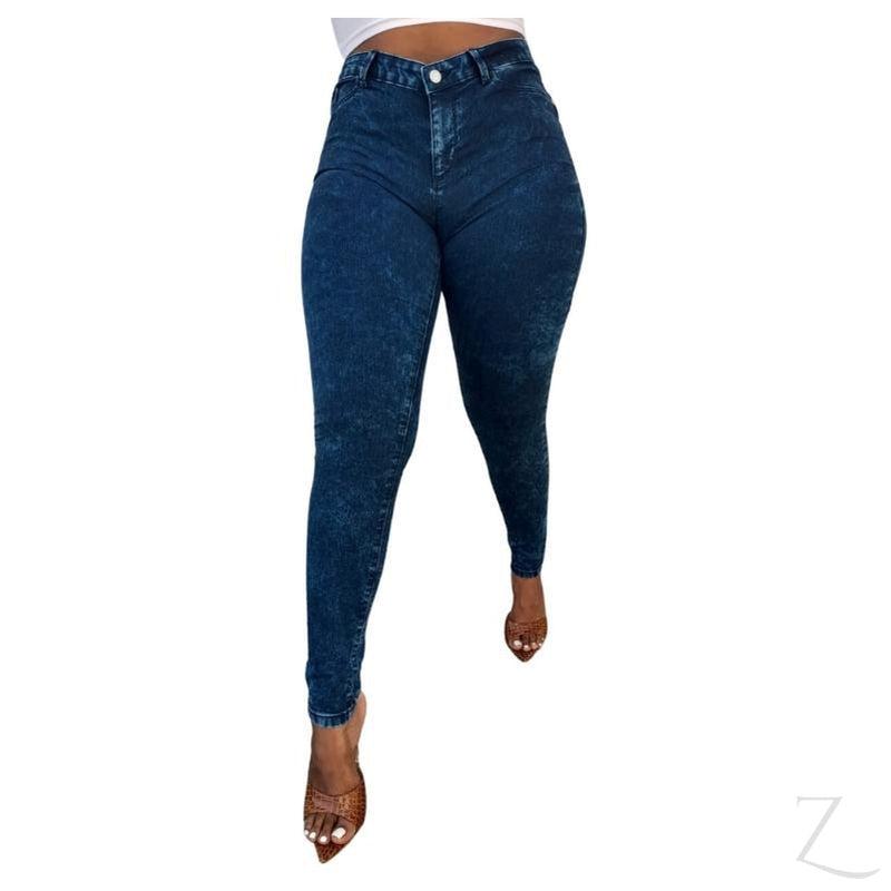 Buy-Ladies High Waist Super Skinny Stretchy Strong Denim Jeggings | Plain | "Khaya"-Stonewash Navy Blue-30-Online-in South Africa-on Zalemart