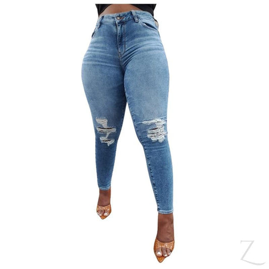 Buy-Ladies High Waist Super Skinny Super Stretchy Strong Knitted Denim Jeans | Ripped | "Khozi"-Blue-24-Regular-Online-in South Africa-on Zalemart