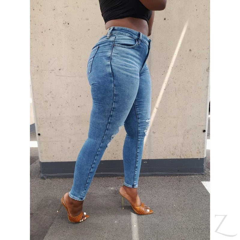 Buy-Ladies High Waist Super Skinny Super Stretchy Strong Knitted Denim Jeans | Ripped | "Khozi"-Online-in South Africa-on Zalemart