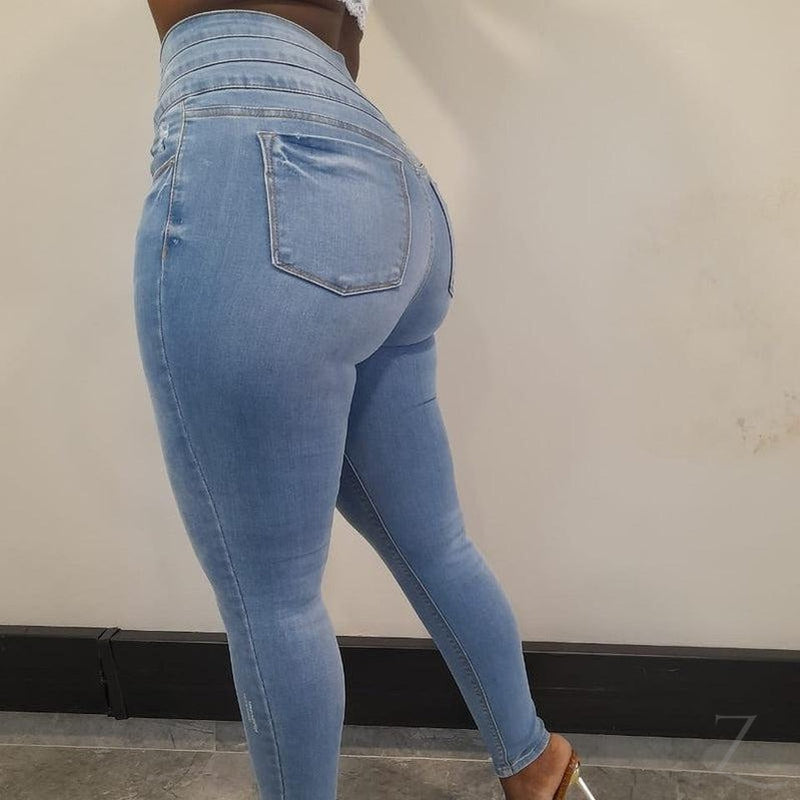 Buy-Ladies High Waist Super Skinny Super Stretchy Super Strong Waist Slimming Denim Jeans | Ripped | "Shami"-Online-in South Africa-on Zalemart