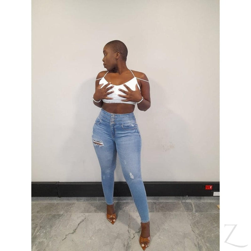 Super high on sale waisted ripped jeans