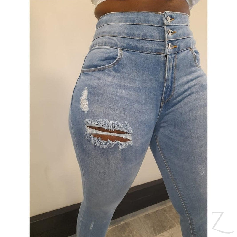 Buy-Ladies High Waist Super Skinny Super Stretchy Super Strong Waist Slimming Denim Jeans | Ripped | "Shami"-Online-in South Africa-on Zalemart