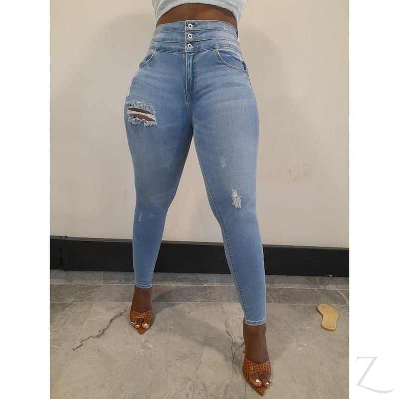 Buy-Ladies High Waist Super Skinny Super Stretchy Super Strong Waist Slimming Denim Jeans | Ripped | "Shami"-Online-in South Africa-on Zalemart