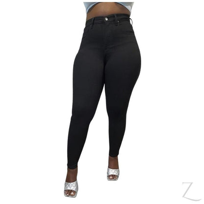 Buy-Ladies High Waist Super Skinny Super Strong Stretchy Denim Jeans | Plain | "Jalo"-Black-24-Online-in South Africa-on Zalemart