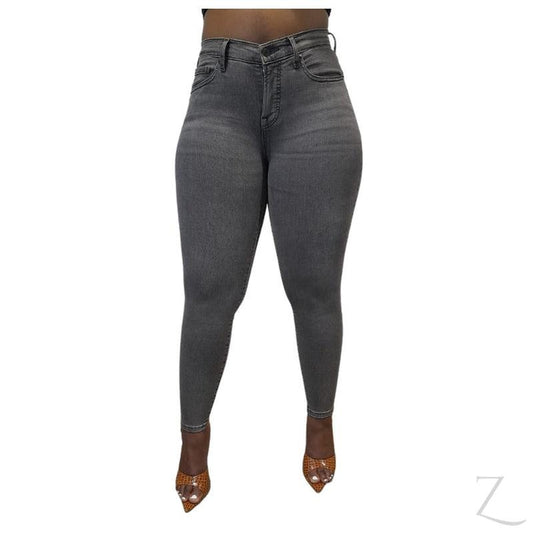 Buy-Ladies High Waist Super Skinny Super Strong Stretchy Denim Jeans | Plain | "Jalo"-Grey-24-Online-in South Africa-on Zalemart