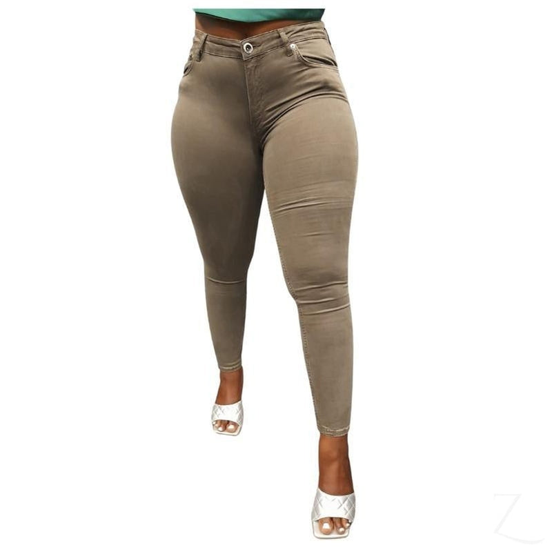 Buy-Ladies Super Stretchy Super Skinny Strong Denim Jeans | Plain | "Zia"-Olive Green-28-Online-in South Africa-on Zalemart