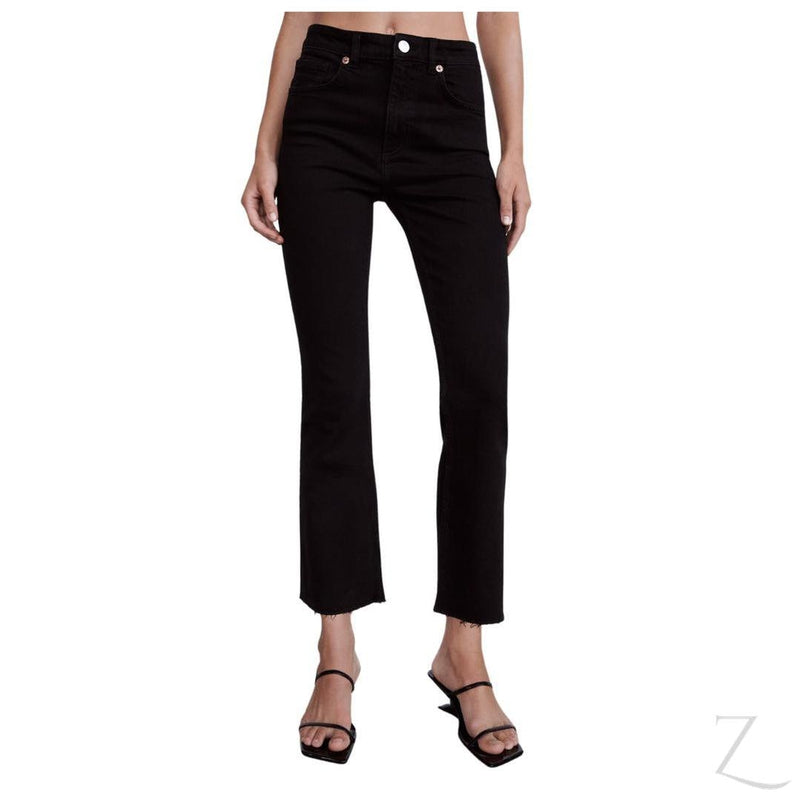 Buy-Ladies Super Strong Slightly Stretchy Cropped Flared Jeans | Plain | "Zia"-Black-28-Online-in South Africa-on Zalemart