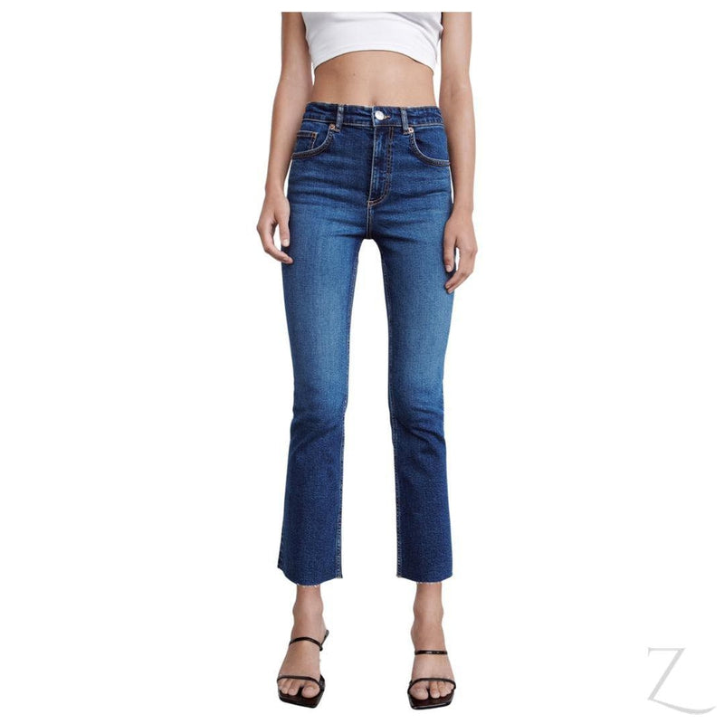 Buy-Ladies Super Strong Slightly Stretchy Cropped Flared Jeans | Plain | "Zia"-Dark Blue-26-Online-in South Africa-on Zalemart