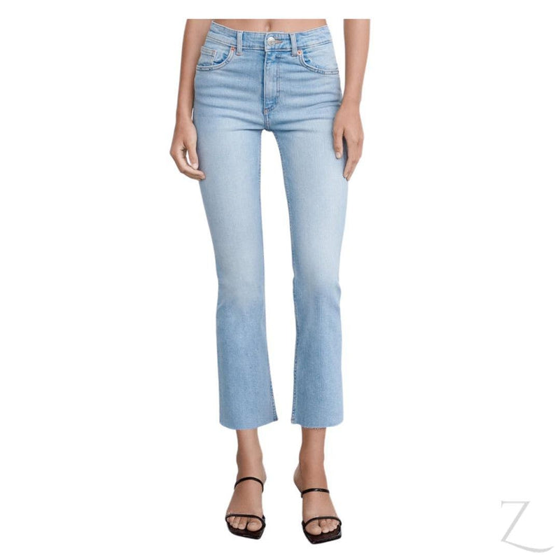 Buy-Ladies Super Strong Slightly Stretchy Cropped Flared Jeans | Plain | "Zia"-Light Blue-26-Online-in South Africa-on Zalemart