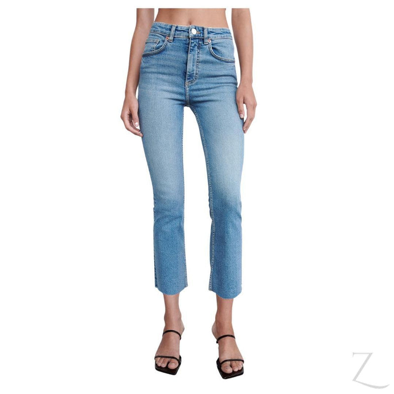 Buy-Ladies Super Strong Slightly Stretchy Cropped Flared Jeans | Plain | "Zia"-Mid Blue-40-Online-in South Africa-on Zalemart