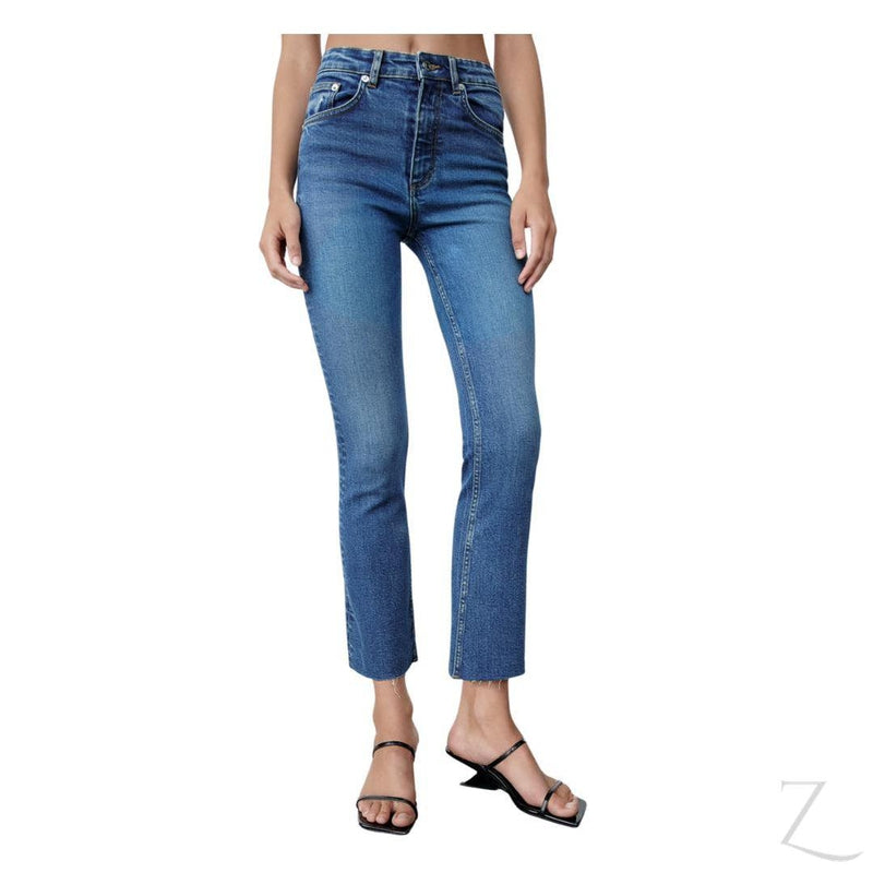Buy-Ladies Super Strong Slightly Stretchy Cropped Flared Jeans | Plain | "Zia"-Navy Blue-26-Online-in South Africa-on Zalemart