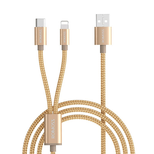 Romoss 2 in 1 USB to Lightning | Type C | 1.5m Cable - Gold