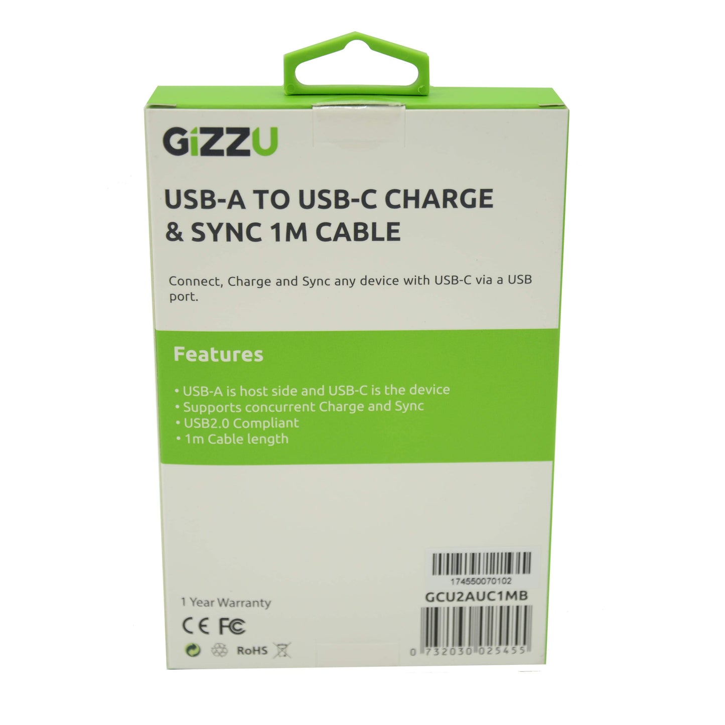 GIZZU USB2.0 A to USB-C 1m Cable - Black