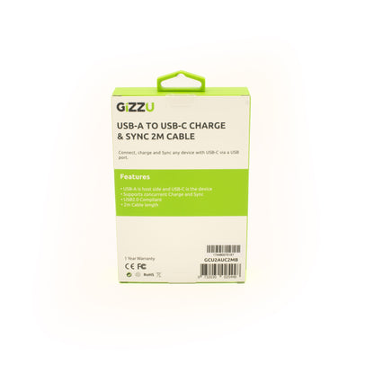 GIZZU USB2.0 A to USB-C 2m Cable - Black