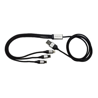Gizzu 3 in 1 USB to Micro USB/Type-C/Lightning 1.2m Cable - Black