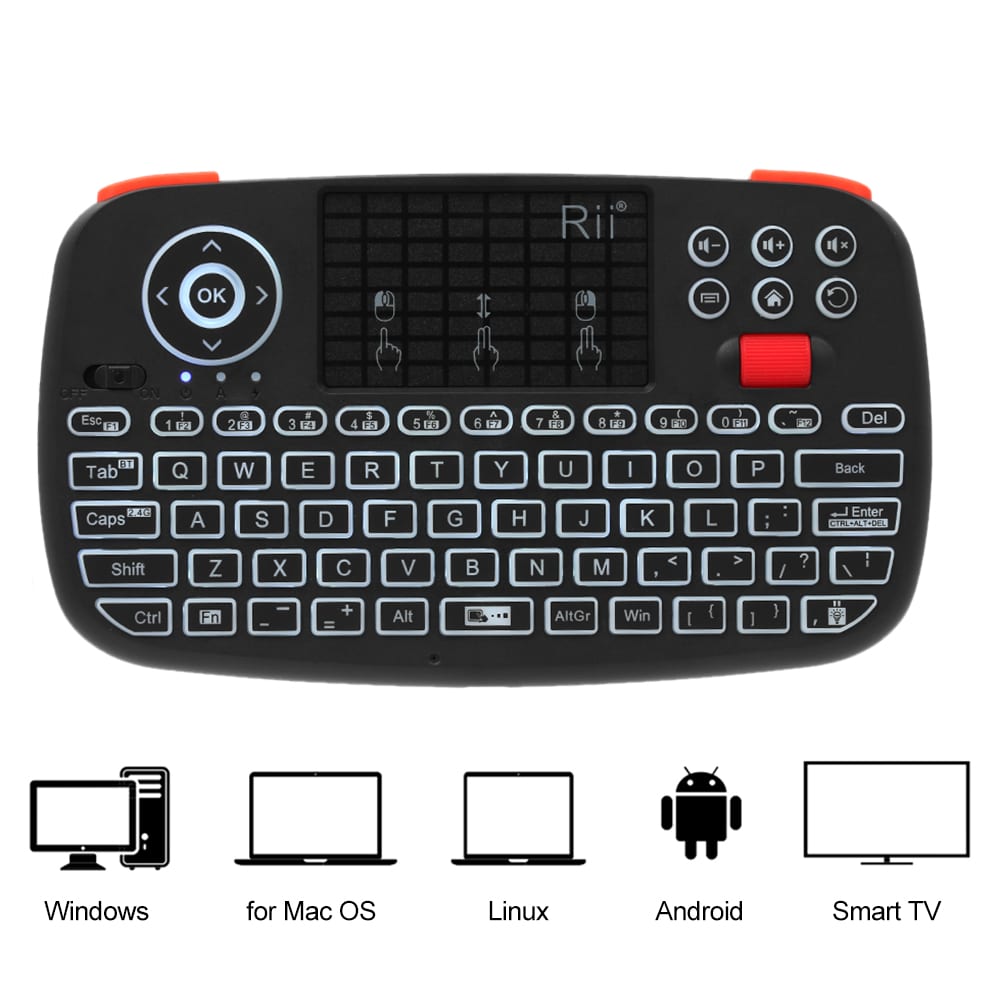 Rii Wireless QWERTY Backlit Gamepad Touchpad | Keyboard | Bumpers | Scroll Wheel - Black