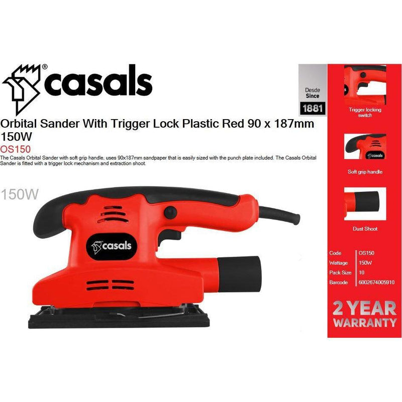Casals Orbital Sander With Trigger Lock Plastic Red 90 x 187mm 150W