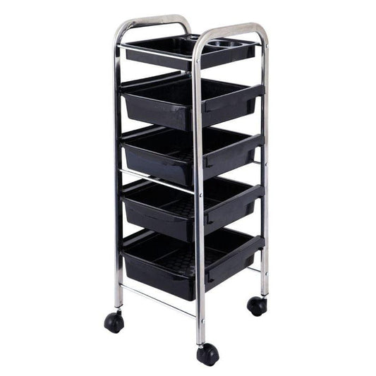 Lucky Salon Trolley Plastic Black 5 Tier