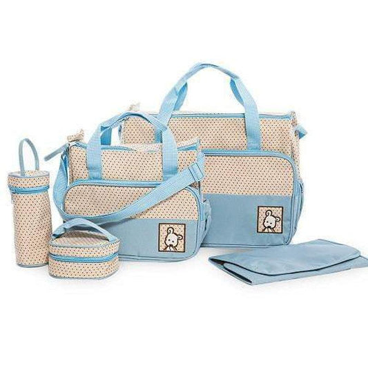 5 in 1 Multifunctional Baby Bag - Blue Dots - Zalemart