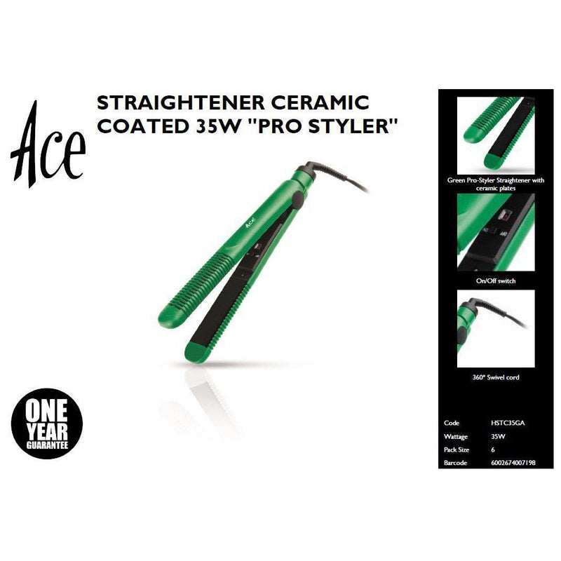 Buy-Ace Hair Straightener Ceramic Green Swivel Cord 35W "Pro Styler"-Online-in South Africa-on Zalemart