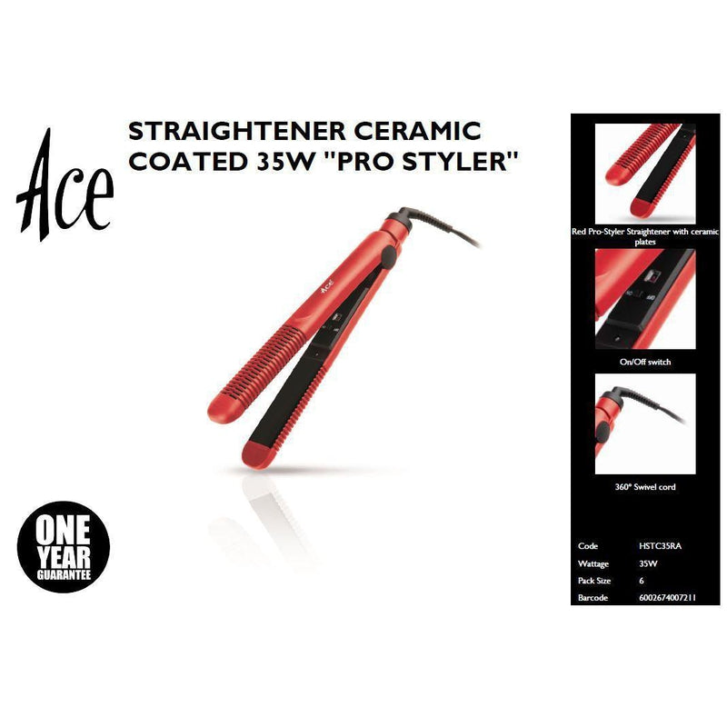 Buy-Ace Hair Straightener Ceramic Red Swivel Cord 35W "Pro Styler"-Online-in South Africa-on Zalemart