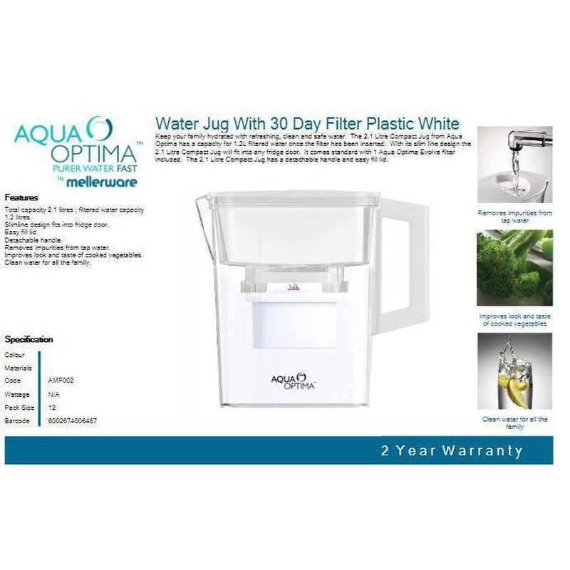 Buy-Aqua Optima Water Jug With 30 Day Filter Plastic White 2.1L "Compact"-Online-in South Africa-on Zalemart