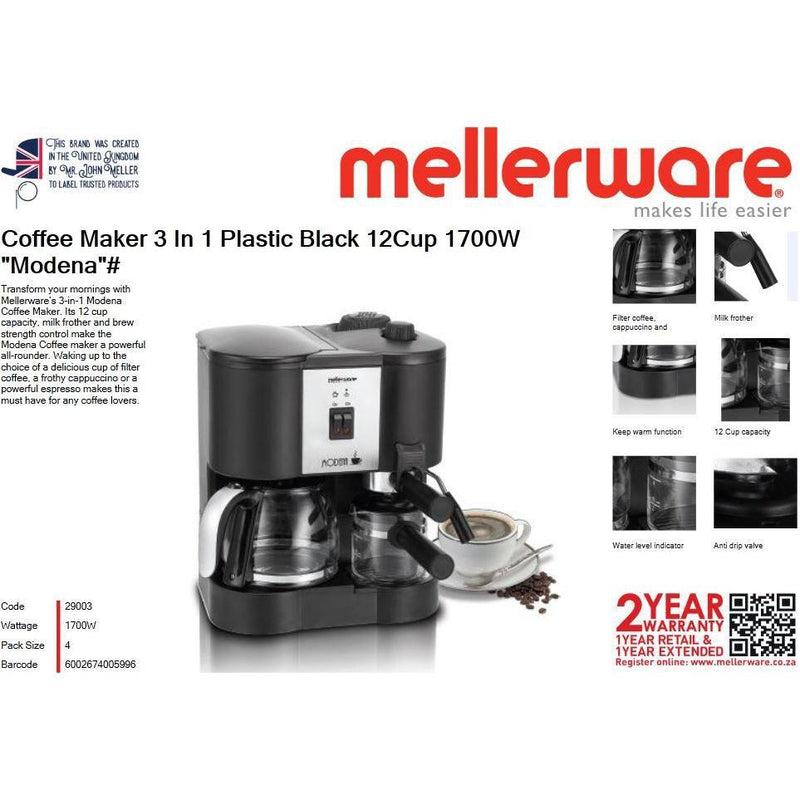 Buy-Mellerware Coffee Maker 3 In 1 Plastic Black 12 Cup 1700W "Modena"-Online-in South Africa-on Zalemart