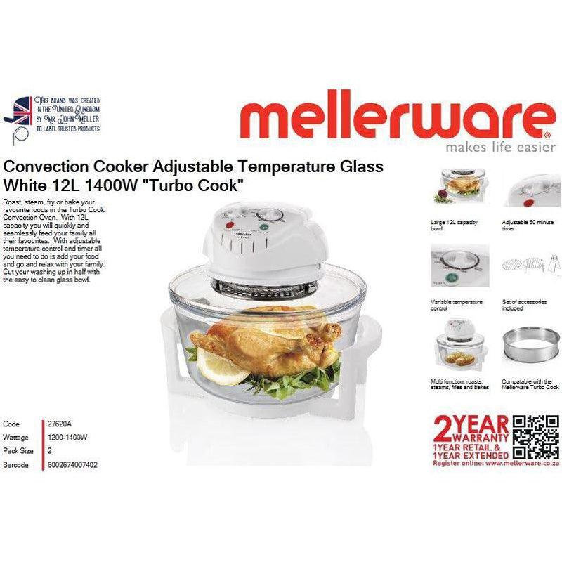 Buy-Mellerware Convection Cooker Adjustable Temperature Glass White 12L 1400W "Turbo Cook"-Online-in South Africa-on Zalemart
