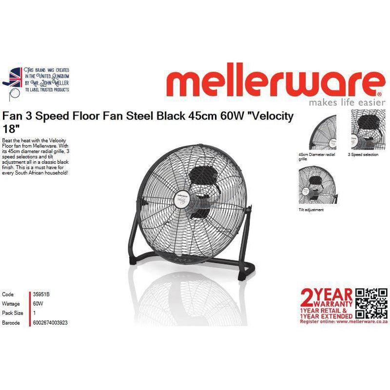 Buy-Mellerware Fan 3 Speed Floor Fan Steel Black 45cm 60W "Velocity 18"-Online-in South Africa-on Zalemart