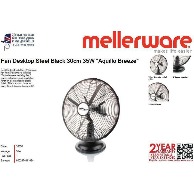 Buy-Mellerware Fan Desktop Steel Black 30cm 35W "Aquillo Breeze"-Online-in South Africa-on Zalemart
