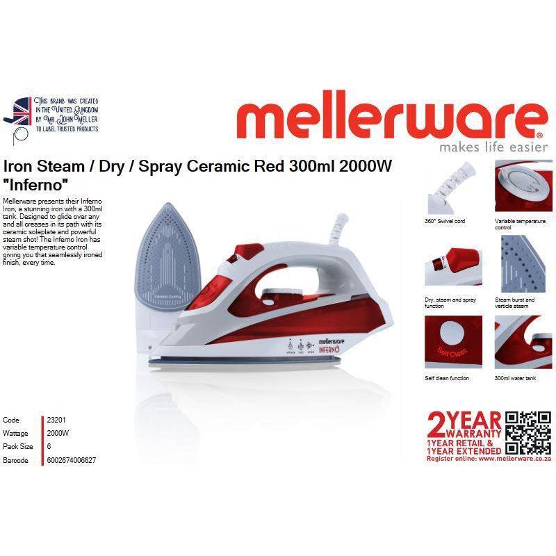 Buy-Mellerware Iron Steam / Dry / Spray Ceramic Red 300ml 2000W "Inferno"-Online-in South Africa-on Zalemart