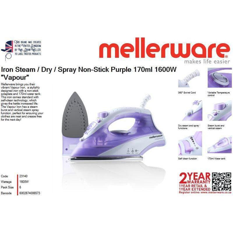 Buy-Mellerware Iron Steam / Dry / Spray Non-Stick Purple 170ml 1600W "Vapour"-Online-in South Africa-on Zalemart