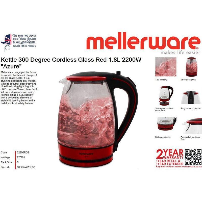 Buy-Mellerware Kettle 360 Degree Cordless Glass Red 1.8L 2200W "Azure"-Online-in South Africa-on Zalemart