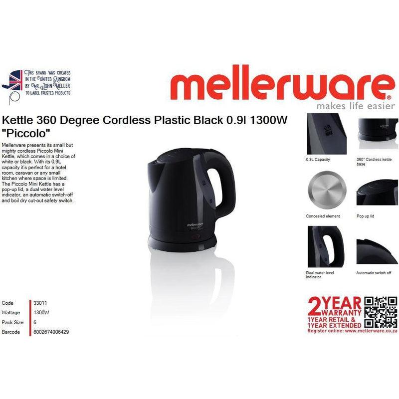 Buy-Mellerware Kettle 360 Degree Cordless Plastic Black 0.9L 1300W "Piccolo"-Online-in South Africa-on Zalemart