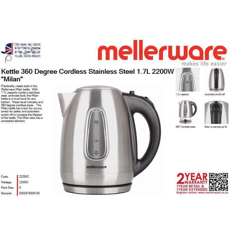 Buy-Mellerware Kettle 360 Degree Cordless Stainless Steel 1.7L 2200W "Milan"-Online-in South Africa-on Zalemart