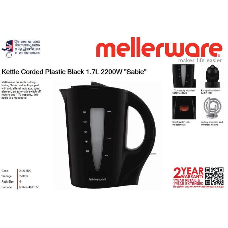 Buy-Mellerware Kettle Corded Plastic Black 1.7L 2200W "Sabie"-Online-in South Africa-on Zalemart