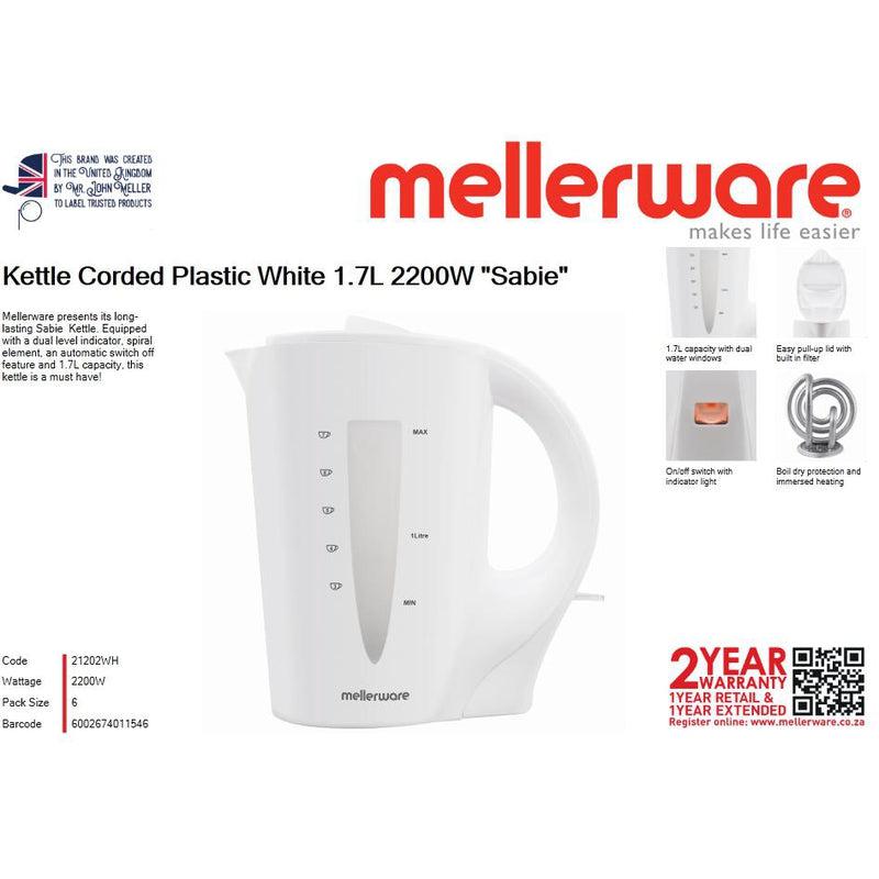Buy-Mellerware Kettle Corded Plastic White 1.7L 2200W "Sabie"-Online-in South Africa-on Zalemart