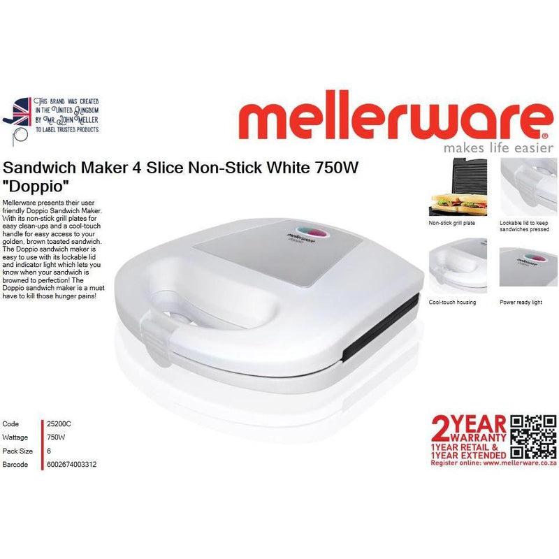 Buy-Mellerware Sandwich Maker 4 Slice Non-Stick White 750W "Doppio"-Online-in South Africa-on Zalemart