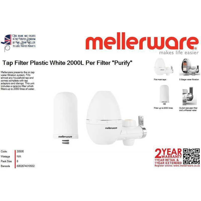 Buy-Mellerware Tap Filter Plastic White 2000L Per Filter "Purify"-Online-in South Africa-on Zalemart