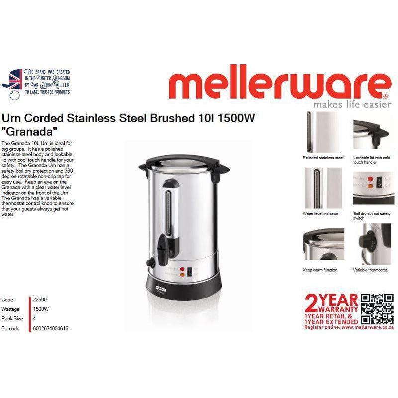 Buy-Mellerware Urn Corded Stainless Steel Brushed 10L 1500W "Granada"-Online-in South Africa-on Zalemart