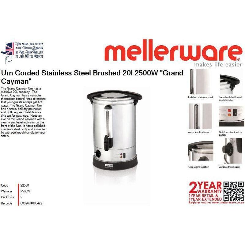 Buy-Mellerware Urn Corded Stainless Steel Brushed 20l 2500W "Grand Cayman"-Online-in South Africa-on Zalemart