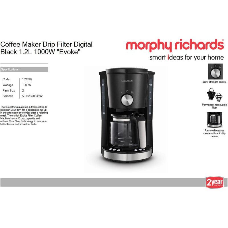 Buy-Morphy Richards Coffee Maker Drip Filter Digital Black 1.2L 1000W "Evoke"-Online-in South Africa-on Zalemart