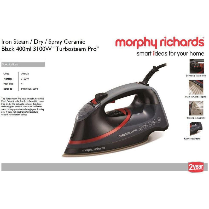 Buy-Morphy Richards Iron Steam / Dry / Spray Ceramic Black 400ml 3100W "Turbosteam Pro"-Online-in South Africa-on Zalemart