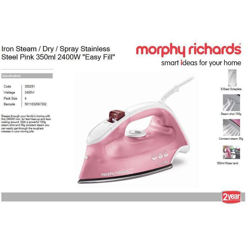 Buy-Morphy Richards Iron Steam / Dry / Spray Stainless Steel Pink 350ml 2400W "Easy Fill"-Online-in South Africa-on Zalemart