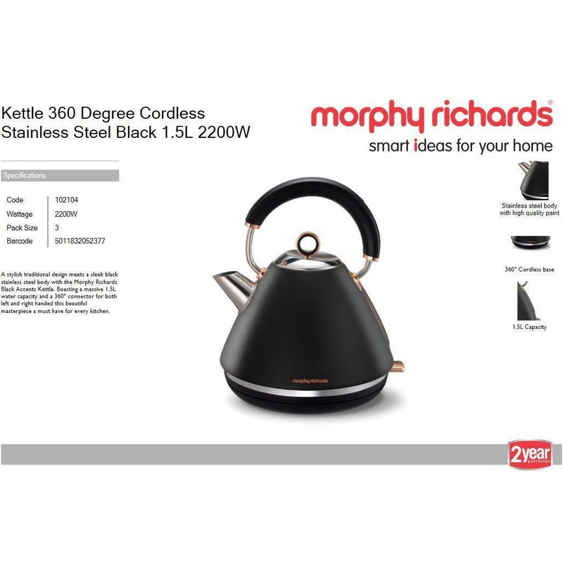 Buy-Morphy Richards Kettle 360 Degree Cordless Stainless Steel Black 1.5L 2200W "Accents Rose Gold"-Online-in South Africa-on Zalemart